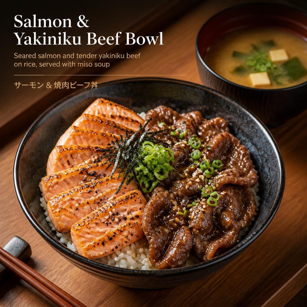 Salmon & Yakiniku Beef Bowl Yakiniku Like